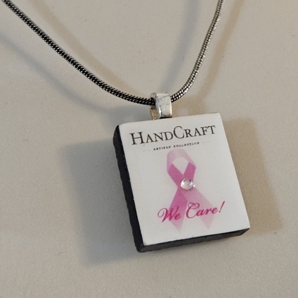 Hand Crafted Artisan Collection Brest Cancer Awareness Scrabble Tile necklace - Picture 10 of 17
